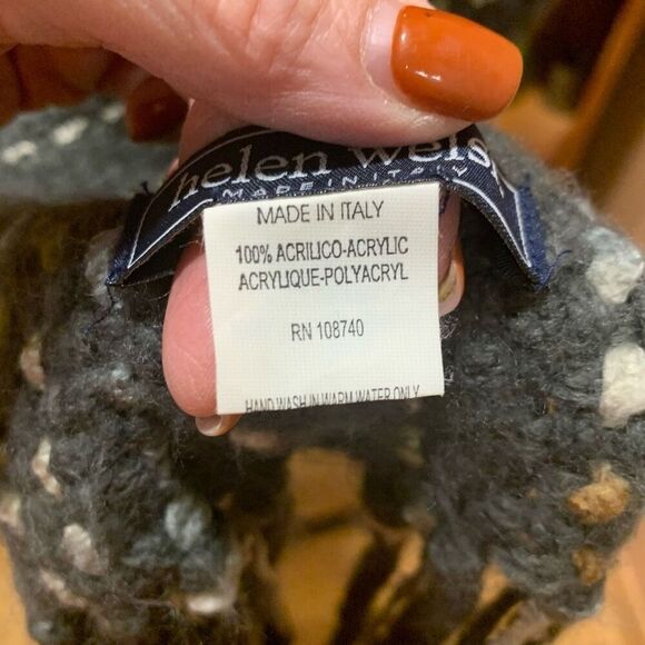 Helen Welsh, Italian Knit Scarf with Embedded Knit Details, Fringe, Unisex 60x8” - Picture 5 of 6